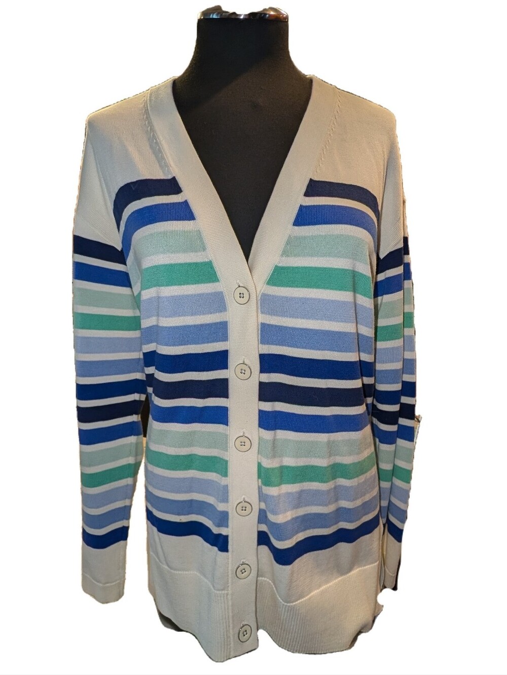 Talbots Multi-Stripe Girlfriend Cardigan, Size, Small